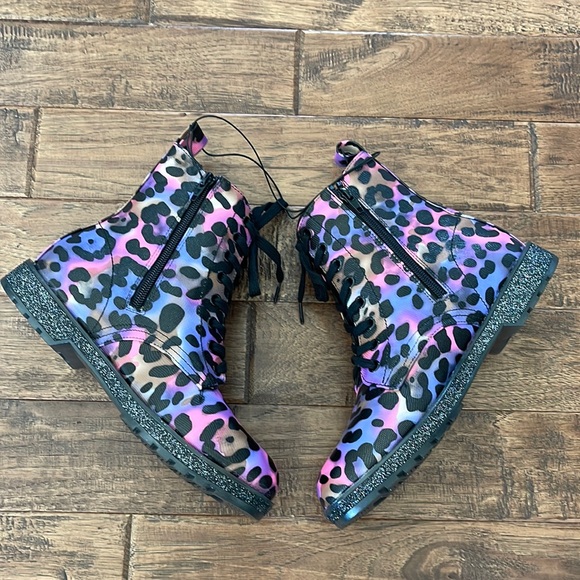 MIA Giuletta Combat Glitter Sole Boots Multicolor Leopard Size 5 - Picture 6 of 8
